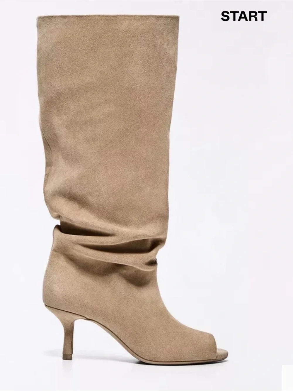 Bershka Tan Suede Over-the-Knee Peep-Toe Boots